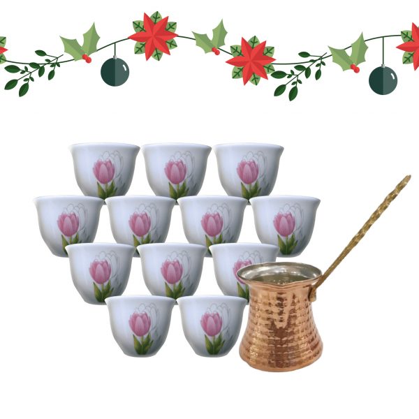 PACK 12 TAZAS SIN OREJA + 1 CAFETERA DE COBRE 300ml